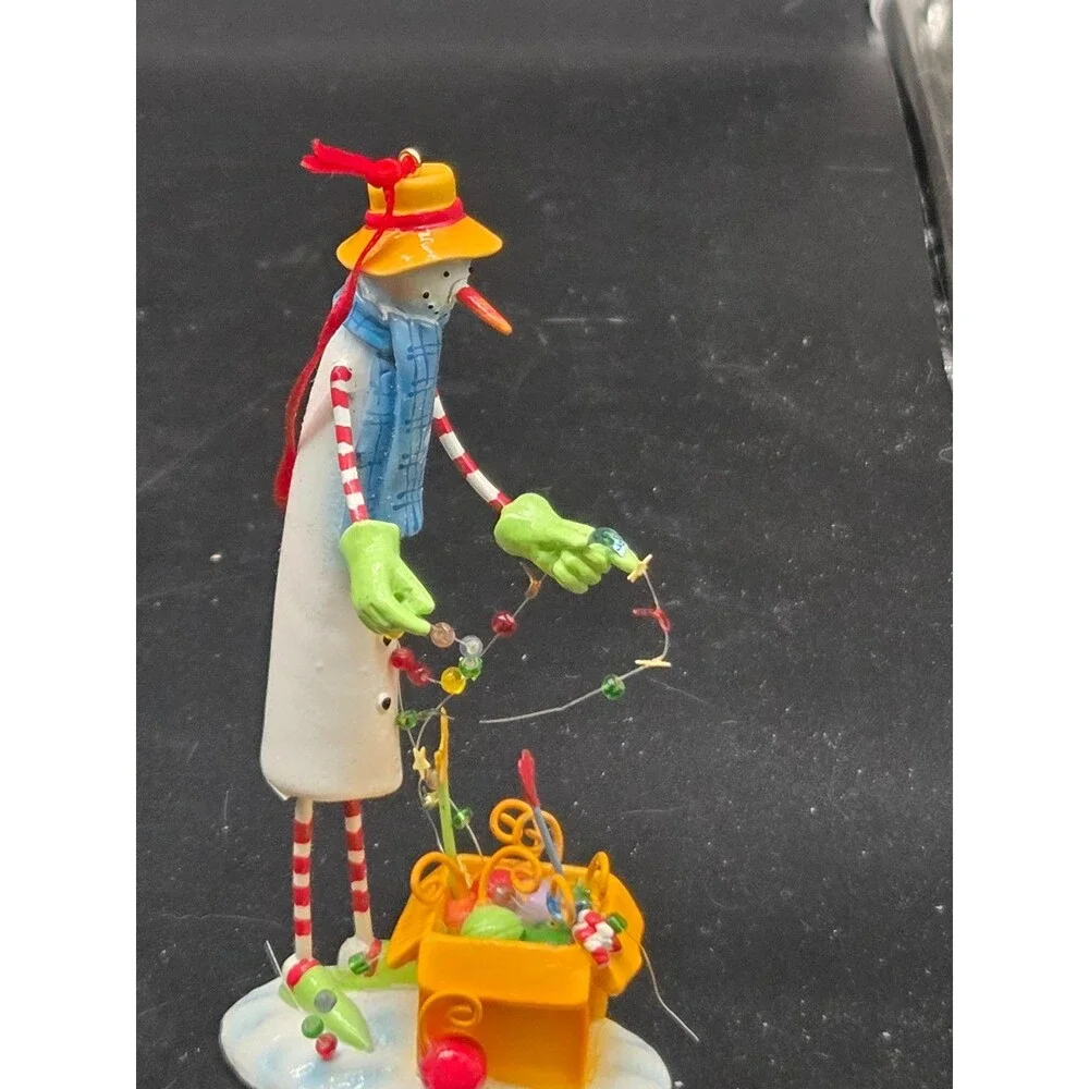 Department 56 Snowman Decorating with Lights Rare LolliStick Christmas Ornament
